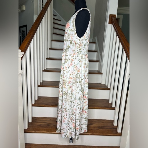 FRYE Floral Sleeveless Button Front Maxi Dress White Pink Green Size Large - Picture 4 of 11